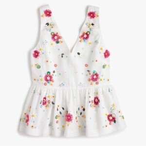 J. Crew Beaded Embroidered Floral Peplum Top White Size 2P